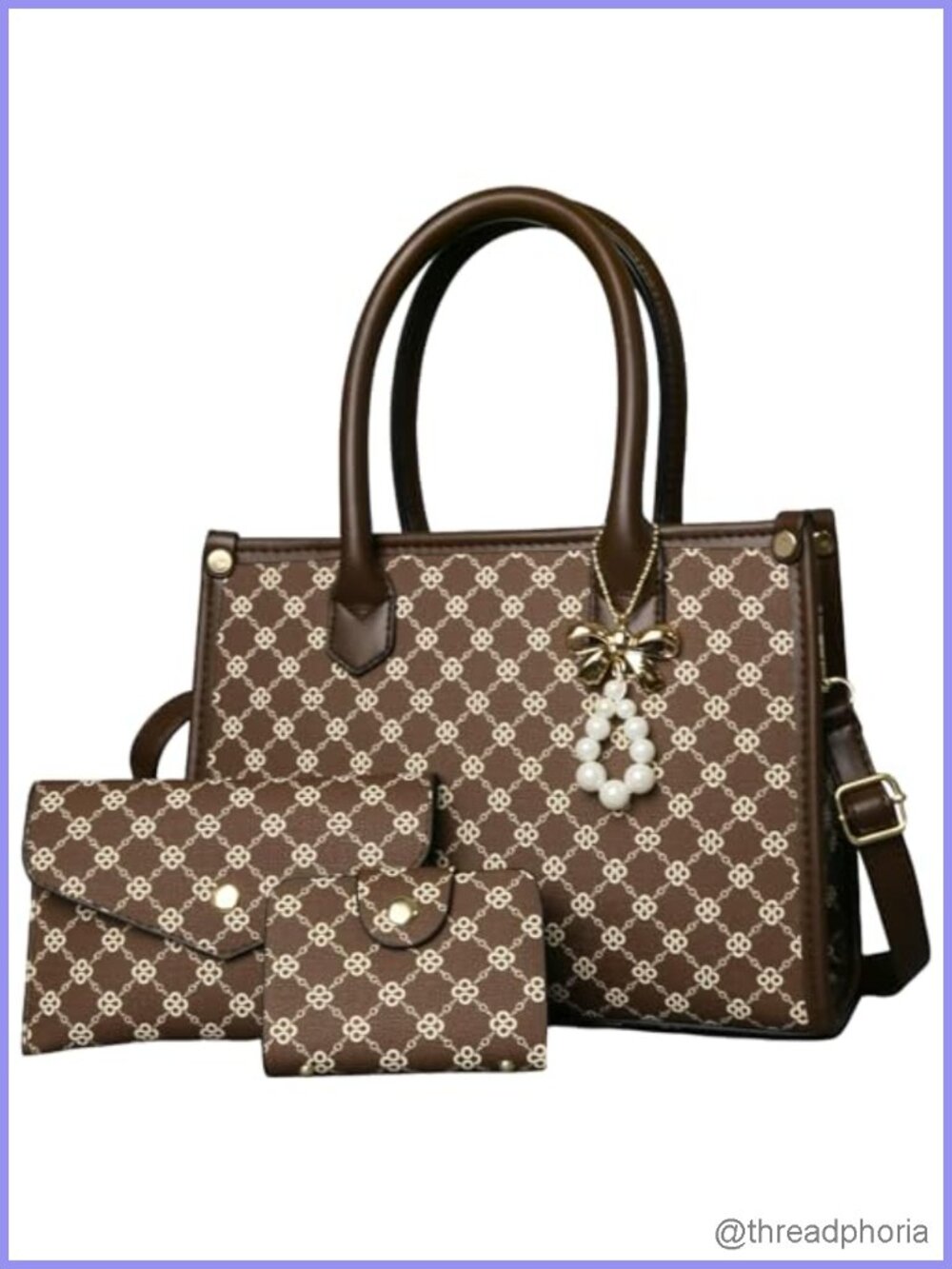 PU Leather Satchel Handbag 3 Piece Set with Wallet Top Handle Shoulder Tote